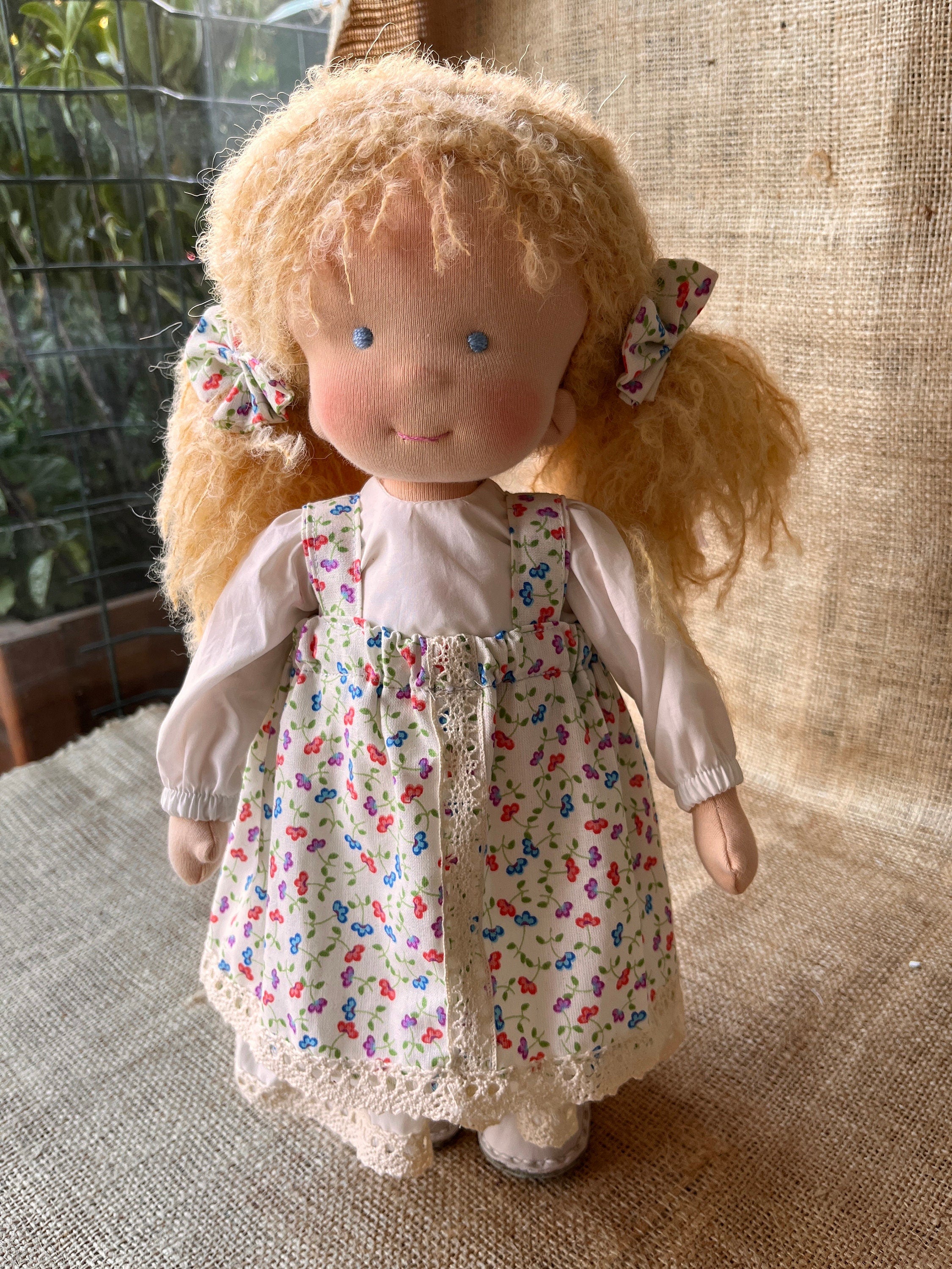 Waldorf fashion doll, organic, blue eyed, eco friendly, long haired, purple, pink, cosy,