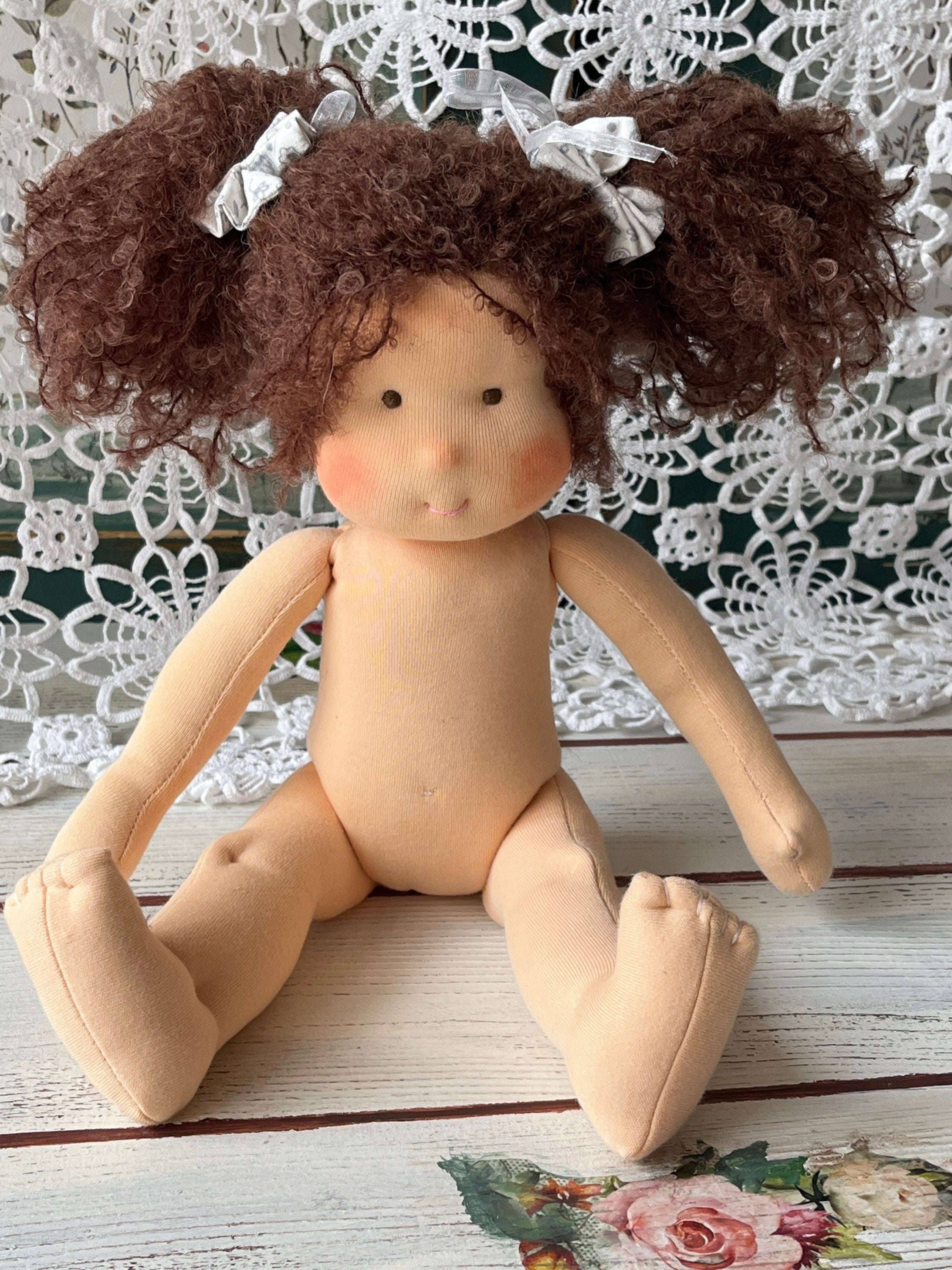 14-Inch Waldorf Doll Can Sit and Stand - Handmade Organic Cotton Doll in Raw Form - Eco-Friendly andSafe Toy for Kids