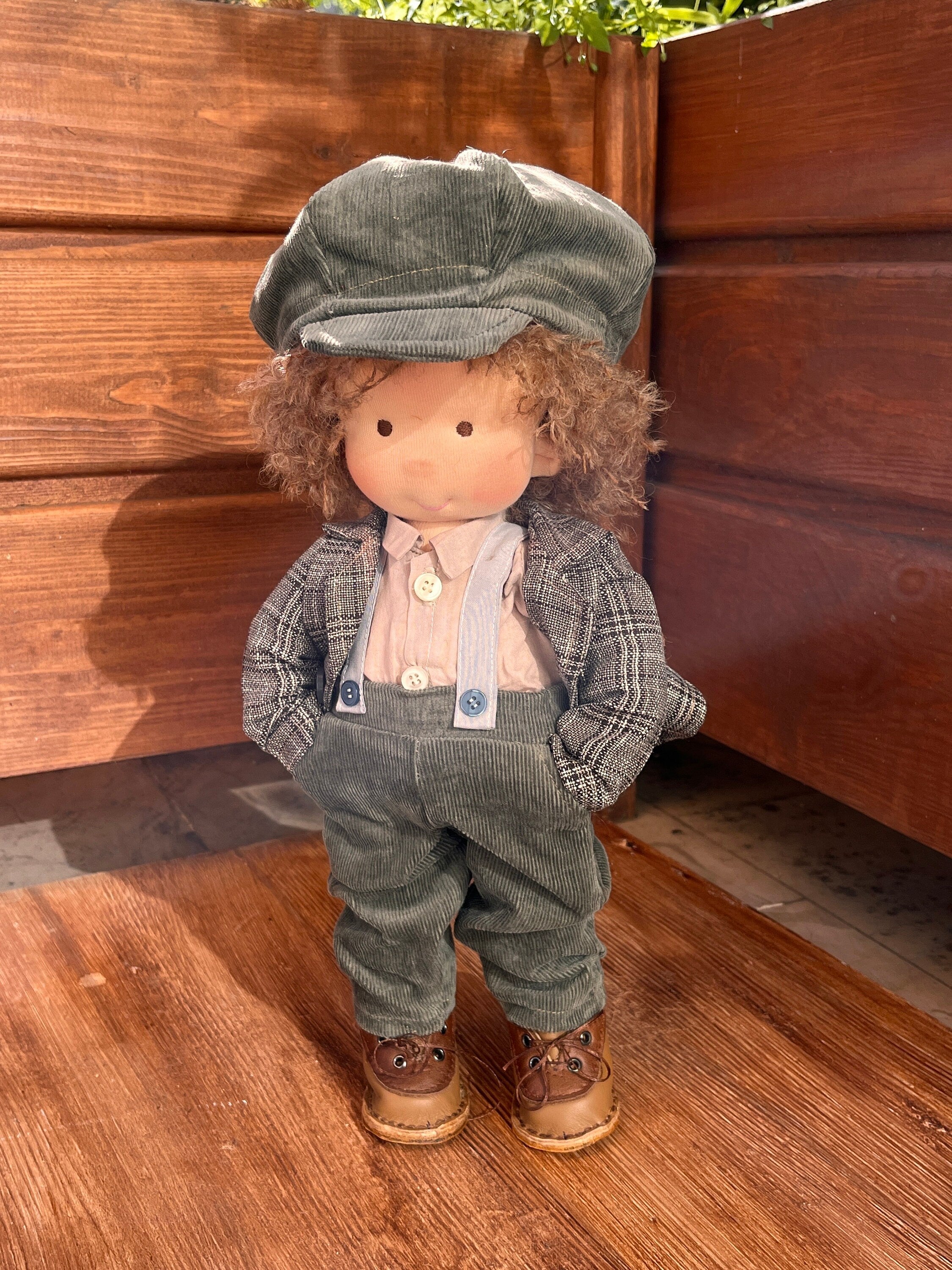 Charming 14-Inch Waldorf Boy Doll, Soft Blue Outfit, Handcrafted Natural Cotton, Light Brown Hair, Eco-Friendly Toy, Ideal Gift for Children