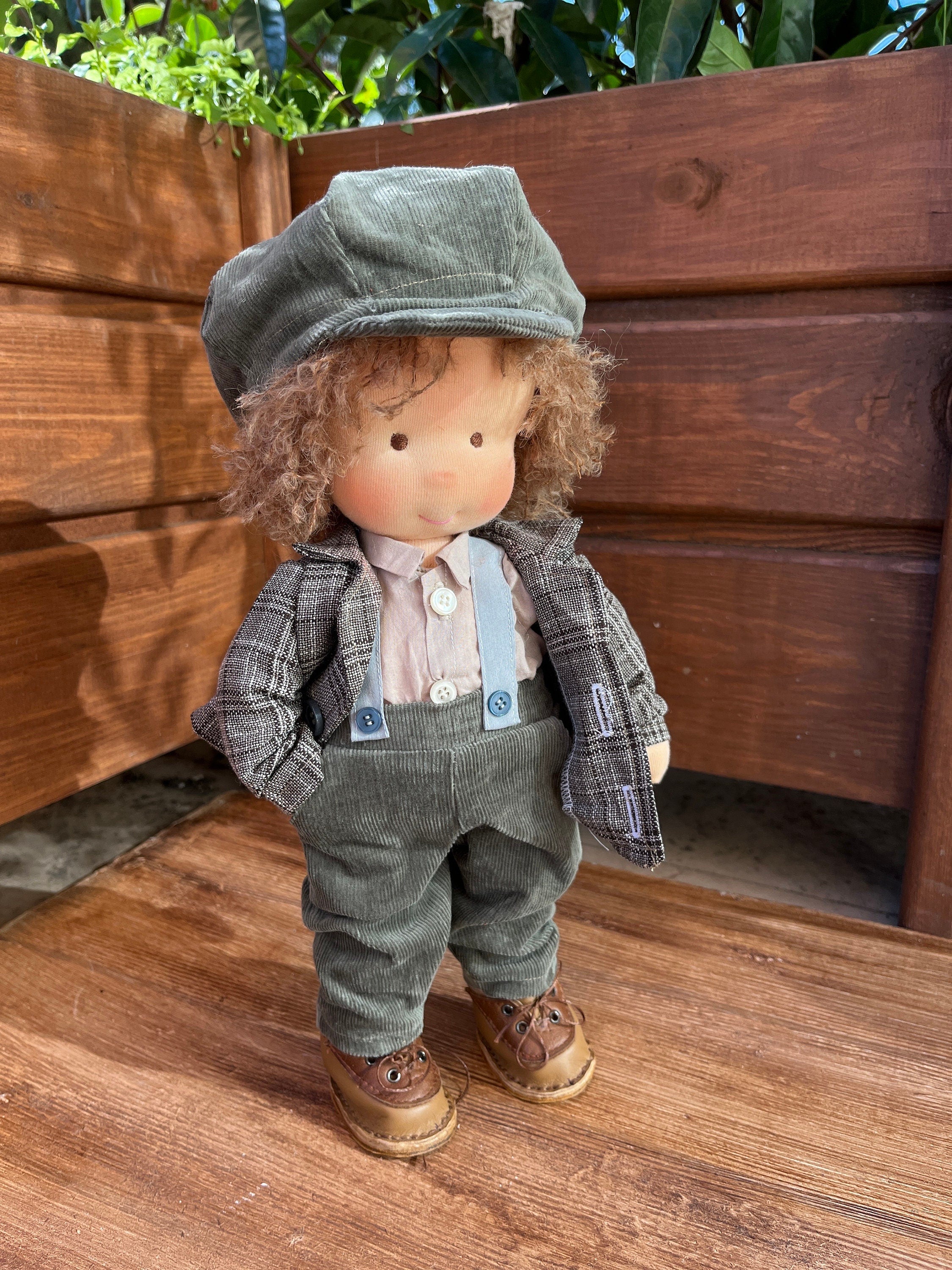 Charming 14-Inch Waldorf Boy Doll, Soft Blue Outfit, Handcrafted Natural Cotton, Light Brown Hair, Eco-Friendly Toy, Ideal Gift for Children