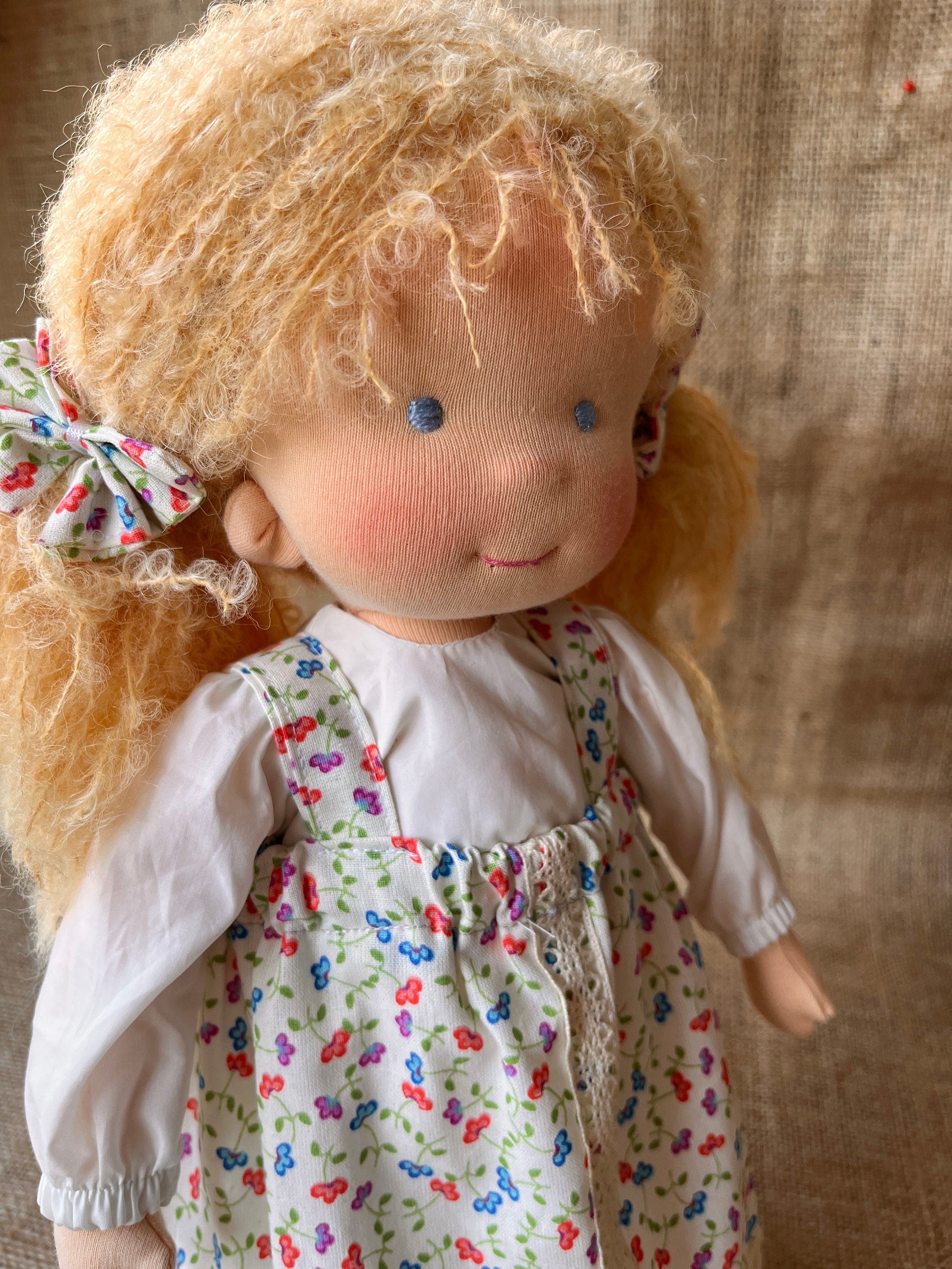 14-Inch Waldorf Doll Handmade with Stand,Organic Cotton,  Blue Eyes, Soft Fabric, Eco-Friendly - Ideal for Kids