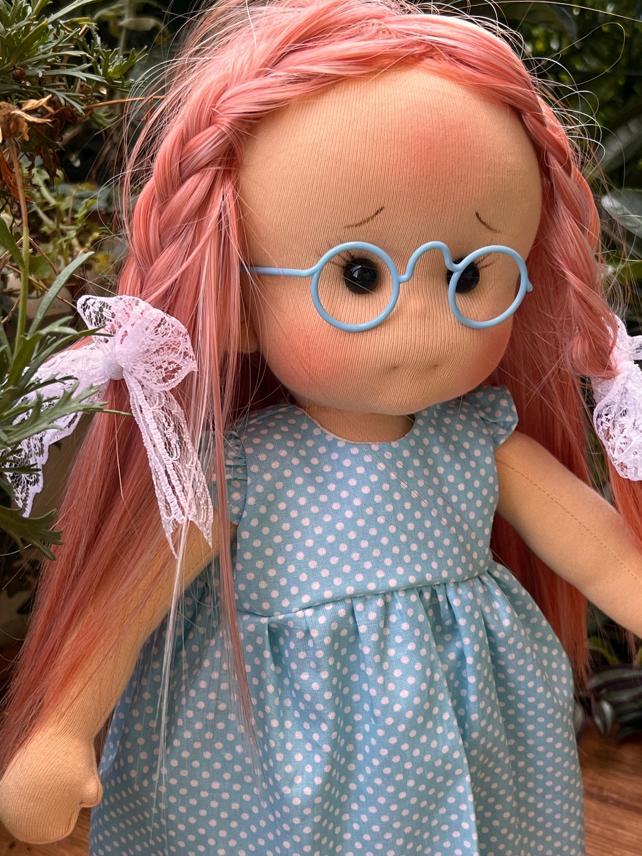 14 inch waldorf doll with glasses,it is can sit and stand,waldorf inspired,steiner fabric doll,Waldorf puppe,handmade rag doll