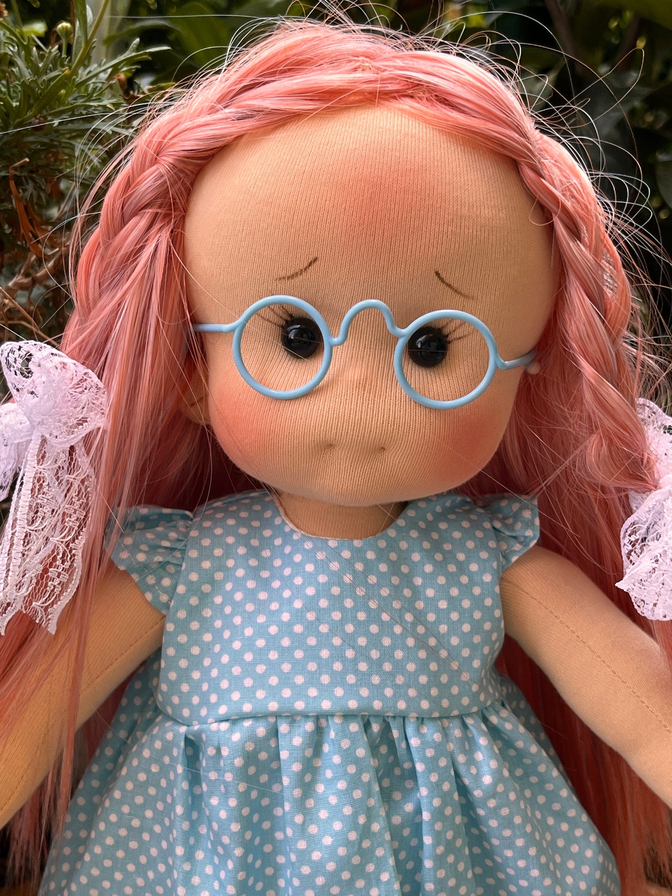 14 inch waldorf doll with glasses,it is can sit and stand,waldorf inspired,steiner fabric doll,Waldorf puppe,handmade rag doll