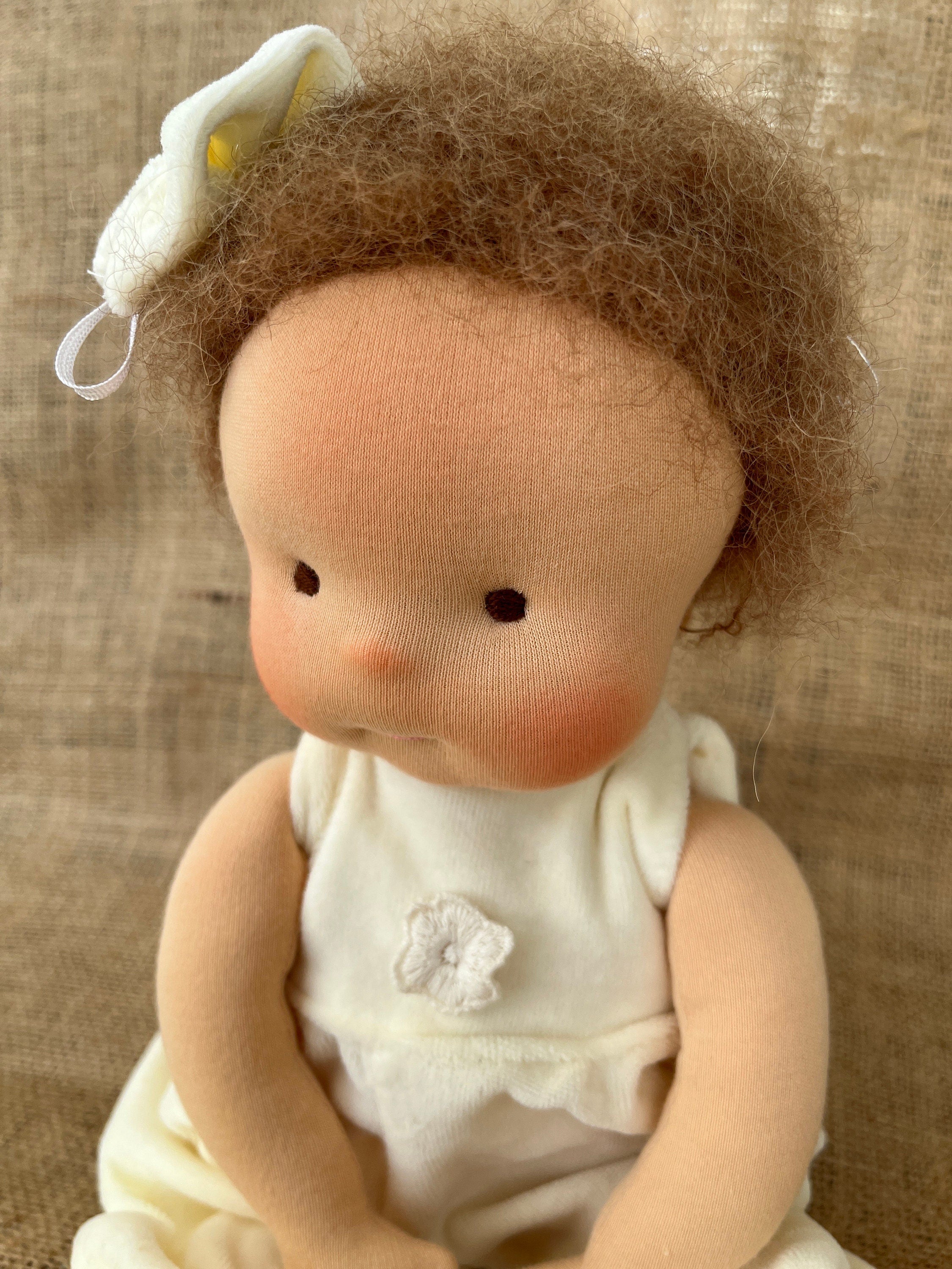 14-Inch Waldorf Sitting Doll, Handmade Organic Cotton & Wool, Soft Plush Toy, Eco-Friendly Baby Gift, Unique Cuddly Friend for Kids