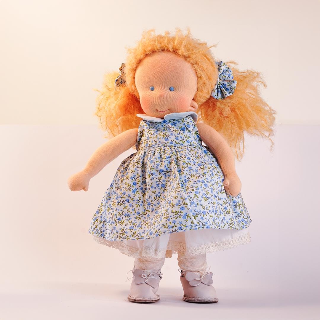 14-Inch Handmade Waldorf Doll – Movable Colorful Flowers, Soft Organic Cotton, and Adorable Design, Safe Toy for Kids